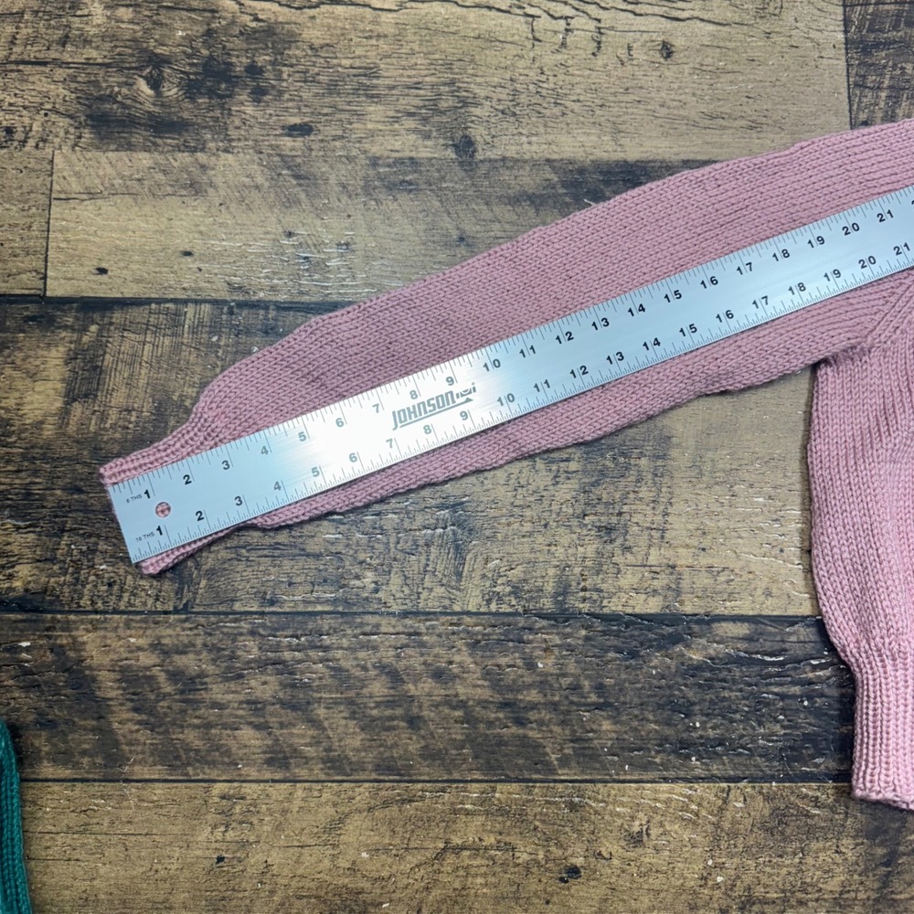 Hand Knit Chunky Cable Knit Hoodie Sweater Teal Green‎ & Pink Women's Small - Picture 7 of 8